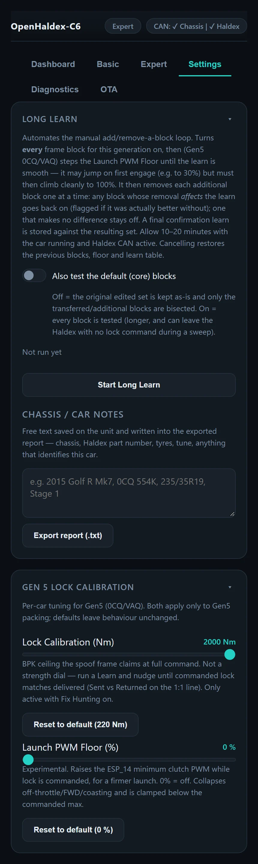 Long Learn, chassis notes and Gen5 lock calibration settings